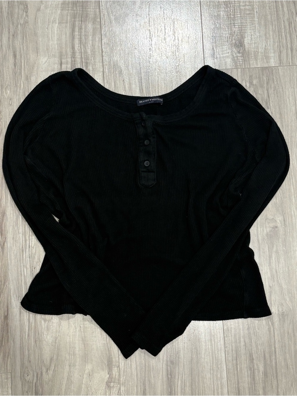 Brandy Melville Black Thermal Long Sleeve Henley Top Y2K Grunge One Size